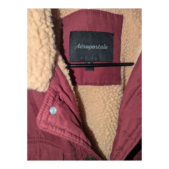 Burgendy Jacket Aeropostal Sherpa Lined with Plush Collar Retro - Picture 5 of 10